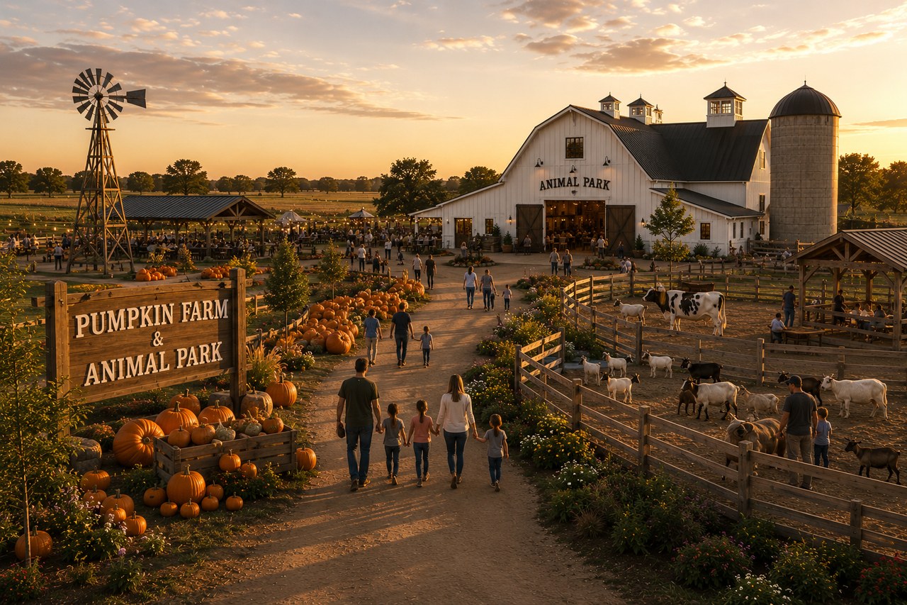 Pumpkin Patch rendering at golden hour